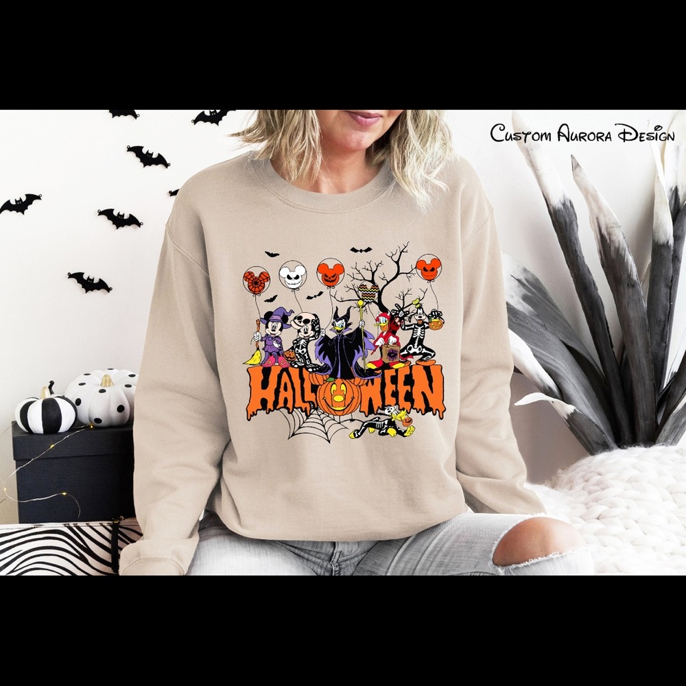 Disney Spooky Halloween Crew Neck Sweater in Pink Halloween Sweater